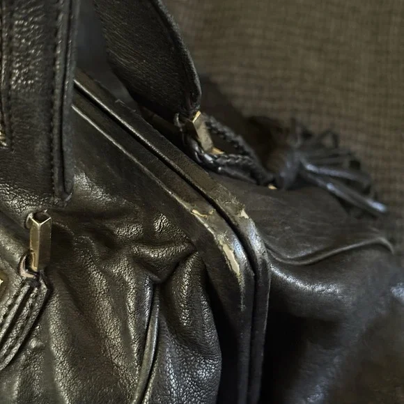 Vintage Y2K L.A.M.B Gwen Stefani Black Leather Purse Shoulder Handbag Lock Charm - Picture 15 of 16